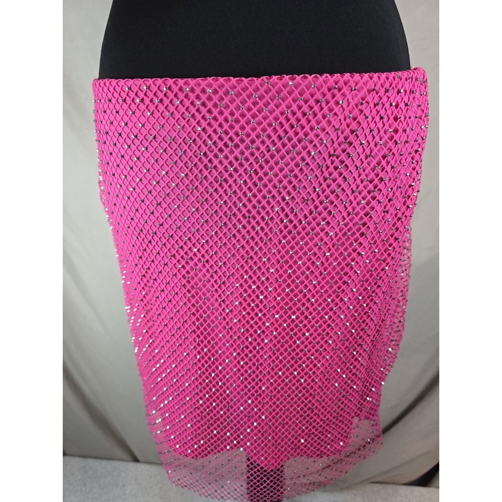 Sincerely Jules Skirt Womens L Large Cerise Mesh Overlay Rhinestone Lined Mini - Picture 3 of 5